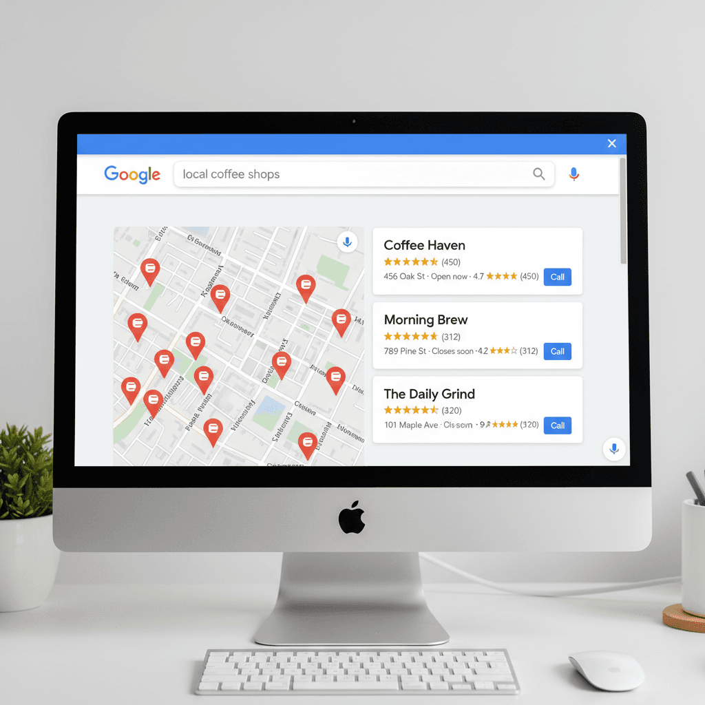 Local search results with business listing